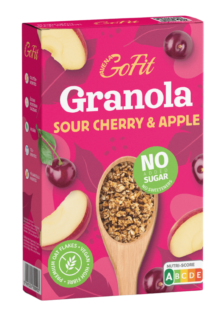 Gluten-free sour cherry and apple granola without added sugar or sweetener